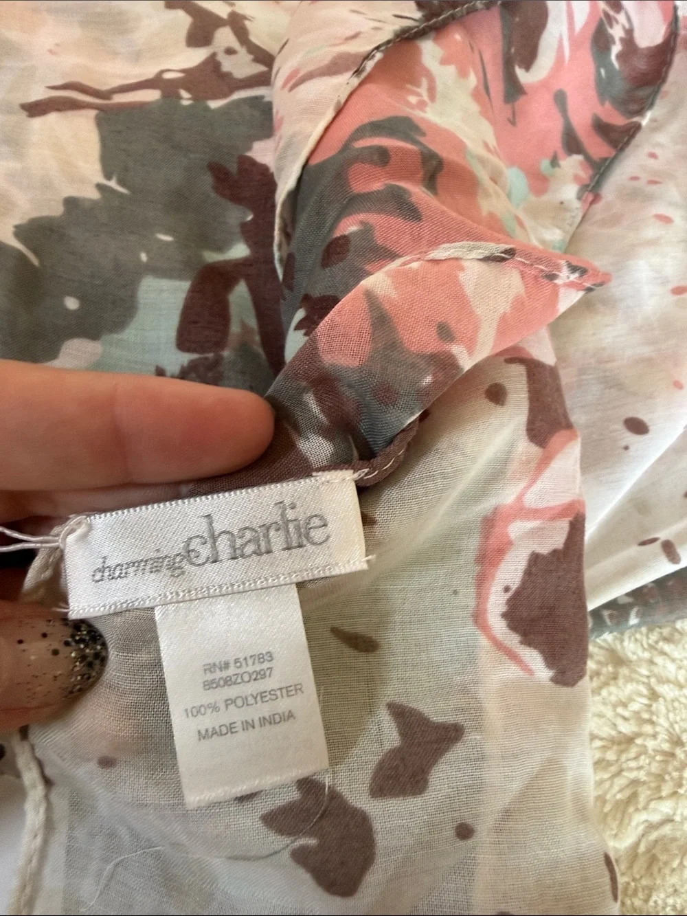 Charming Charlie Pink Floral Eyelash Fringe Lightweight Scarf Cottagecore NWT